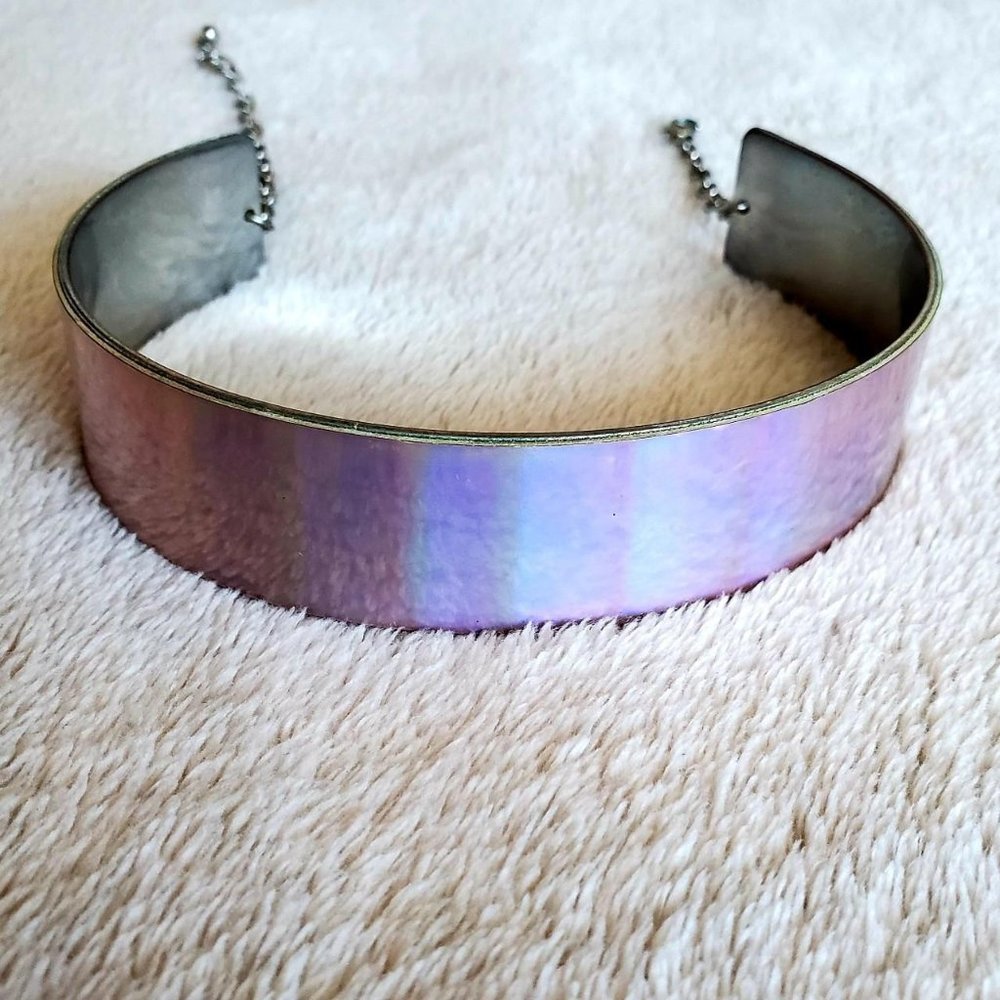 raver holographic metal choker necklace👽